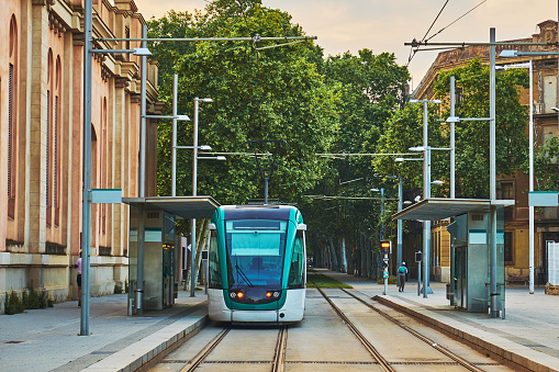 Tram at a stop