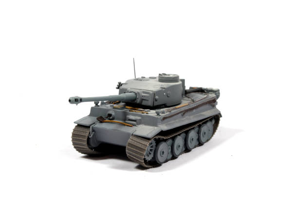 Vintage Used Child's Toy Tank On White Background