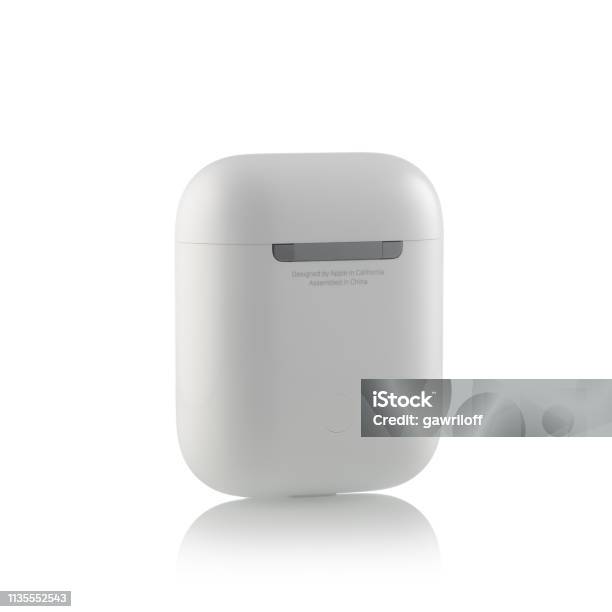 Apple Airpods Wireless Bluetooth Headphones Unboxing With A Microphone For The New Apple Iphone Stock Photo - Download Image Now