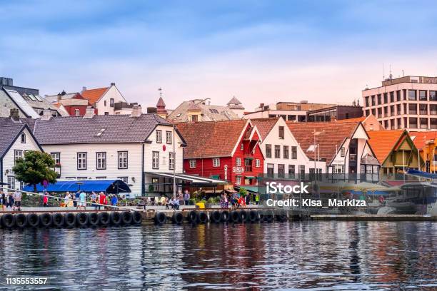 Stavanger Norway City Center View Stock Photo - Download Image Now - Architecture, Building Exterior, Cafe