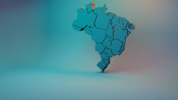 3D Brazil Map With States Map, Brazil, Three Dimensional, Mato Grosso do Sul State, Minas Gerais State, Rio Grande do Sul, Rio de Janeiro, Santa Catarina rio parana stock pictures, royalty-free photos & images