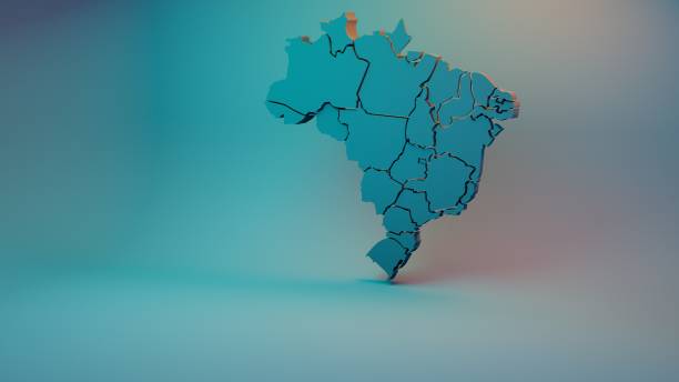 3D Brazil Map With States Map, Brazil, Three Dimensional, Mato Grosso do Sul State, Minas Gerais State, Rio Grande do Sul, Rio de Janeiro, Santa Catarina rio parana stock pictures, royalty-free photos & images