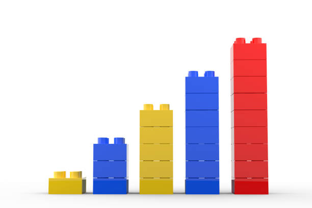 istock Bar graph concept with plastic toy blocks isolated on white background 1135555109