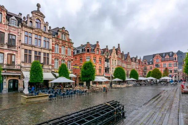 Old market square with cafes and restaurants, Leuven, Belgium