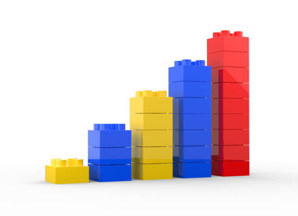 istock Bar graph concept with plastic toy blocks isolated on white background 1135555193