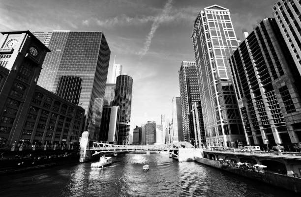 istock Cityscape on the river, Downtown Chicago. Black And White. 1135555446