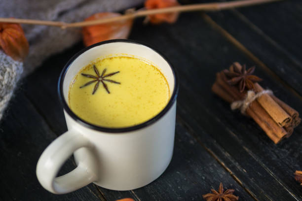 istock Turmeric with milk and spices. Golden milk 1135555617