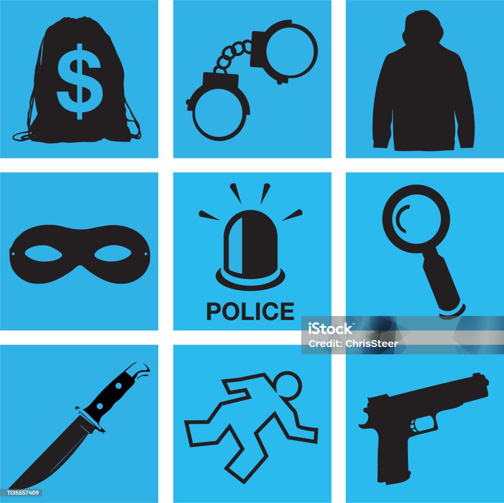 crime and detective icons Stolen Goods stock vector