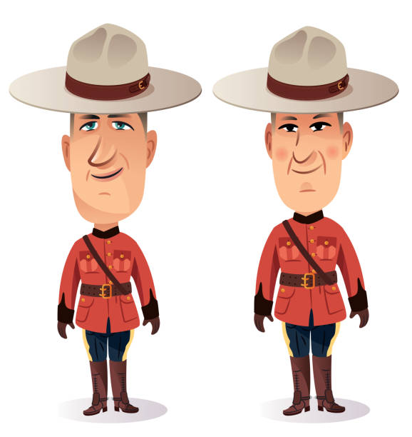 illustrazioni stock, clip art, cartoni animati e icone di tendenza di royal canadian mounted police - canadian flag canadian culture canada people