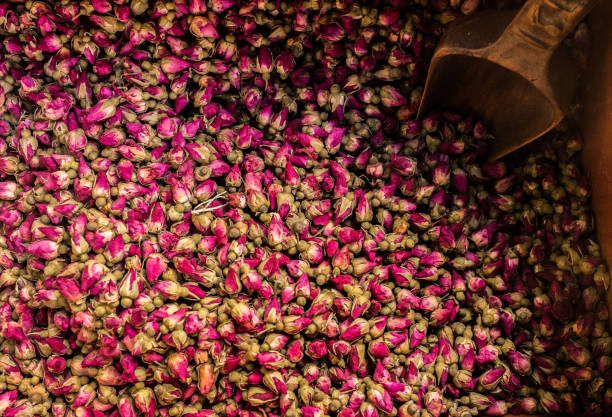 Colorful counter with jasmin tea at Spice market