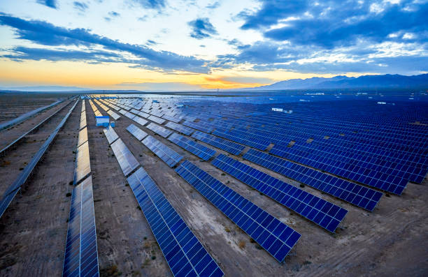 istock Aerial solar photovoltaic panel at sunset 1135562830