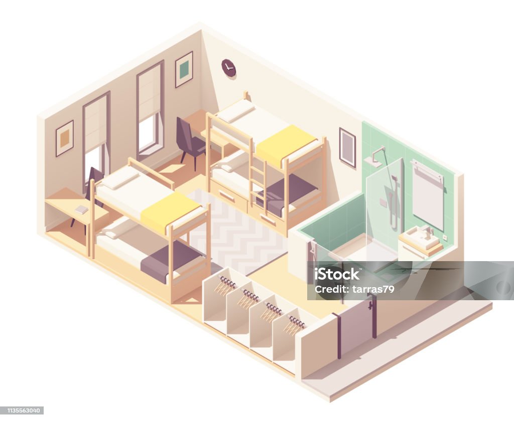 Hostel Vector Vector Isometric Hostel Room Crosssection Stock Illustration - Download ...