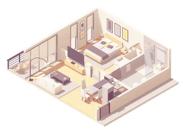 Vector illustration of Vector isometric apartment hotel suite