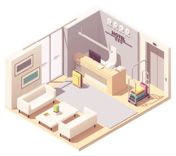 Vector illustration of Vector isometric hotel reception