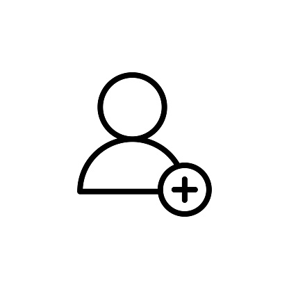 user, add, plus icon. Can be used for web, logo, mobile app, UI, UX on white background