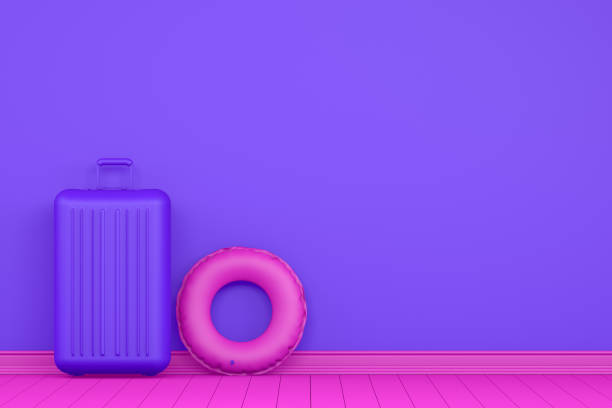 3D Rendering of Minimal Summer and Travel Concept with neon colors