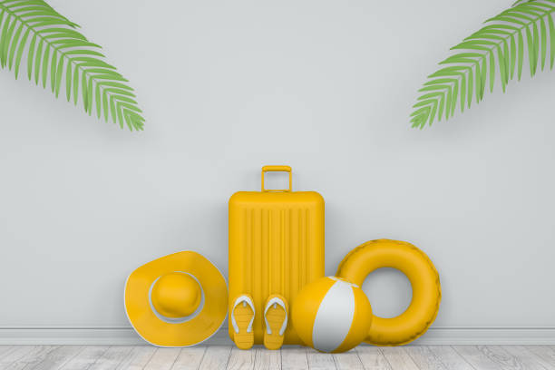 istock Minimal Summer and Travel Concept with Palm Leaf 1135565168