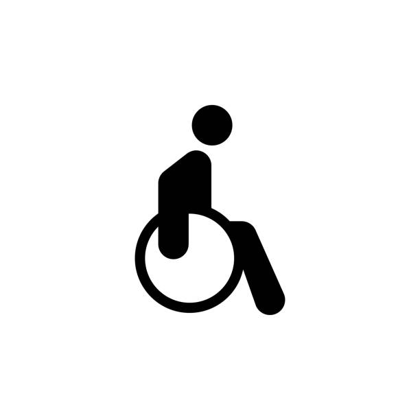 illustrazioni stock, clip art, cartoni animati e icone di tendenza di icona del contorno della sedia a rotelle per disabili. segni e simboli possono essere utilizzati per web, logo, app mobile, interfaccia utente, ux - disabled accessible boarding sign