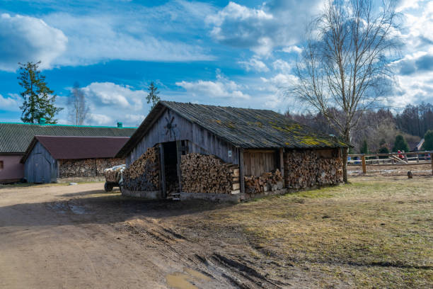 istock old Russian palennitsa for storing firewood for the winter 1135573846