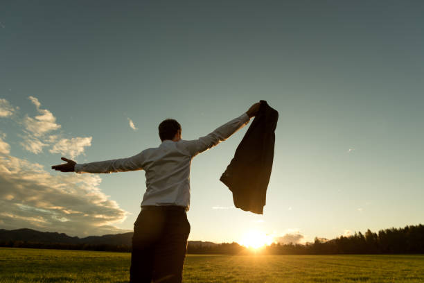 istock Businessman holding his suit jacket with arms spread widely 1135576914