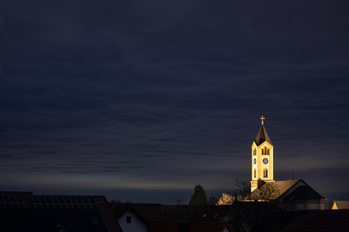 Old Church - at Night in Frankenthal - Moersch Germany.