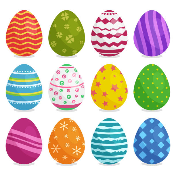 ilustrações de stock, clip art, desenhos animados e ícones de colorful collection of easter eggs with shadow. vector illustration - easter eggs red