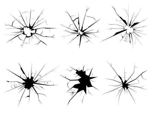 kaputte fenster different black cracks set. vektor - glas gesprungen stock-grafiken, -clipart, -cartoons und -symbole