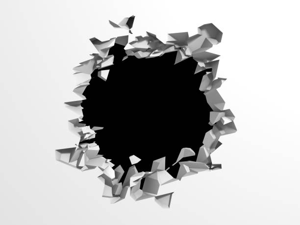istock Dark destruction cracked hole in white stone wall 1135585462