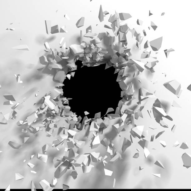 istock Dark destruction cracked hole in white stone wall 1135585599