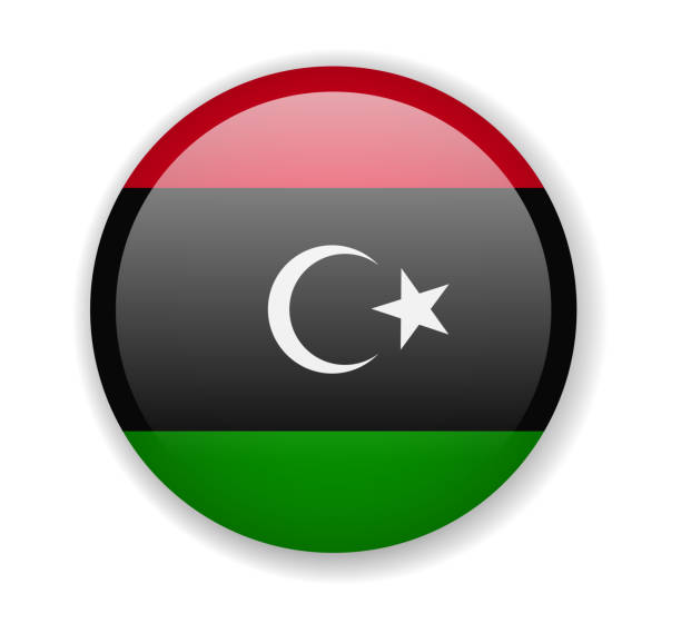 illustrazioni stock, clip art, cartoni animati e icone di tendenza di bandiera libia intorno icona luminosa su sfondo bianco - libyan flag