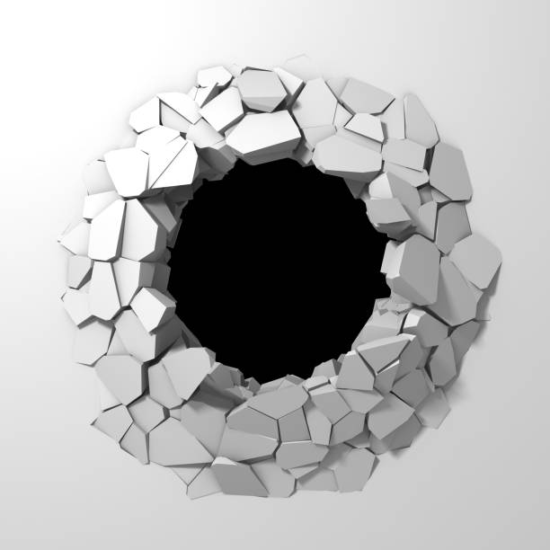 istock Dark destruction cracked hole in white stone wall 1135585793