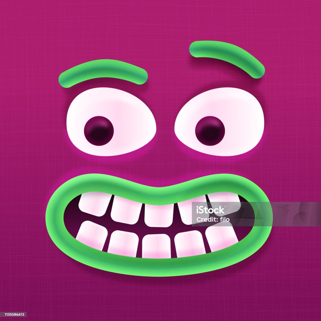 Monster Face Worried or wary cute monster face. Three Dimensional stock vector