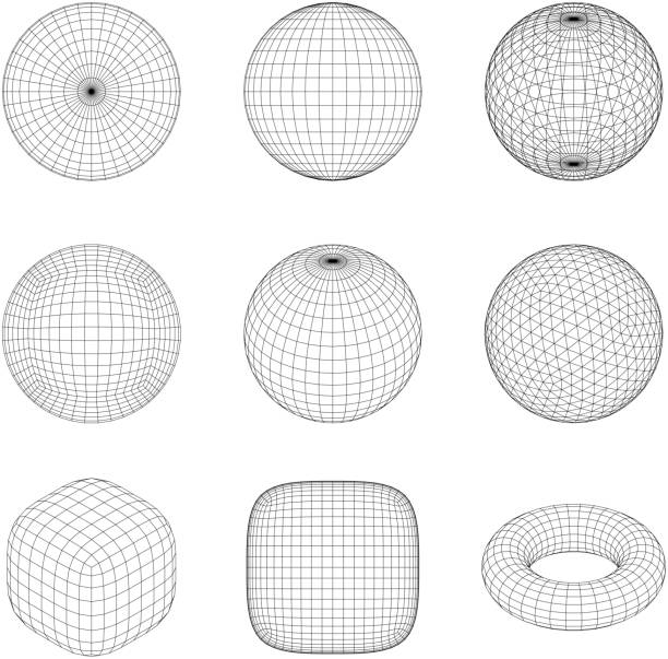 ilustrações, clipart, desenhos animados e ícones de objetos de malha wireframe. linha de rede, esfera do projeto de hud. ícones 3d abstratos ajustados. - hexahedron