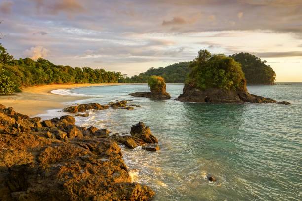 プラヤ espadilla ビーチ風景サンセットスカイマヌエルアントニオ国立公園コスタリカ - costa rican sunset ストックフォトと画像