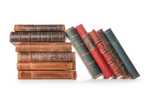Group of old books isolated on white, clipping path included