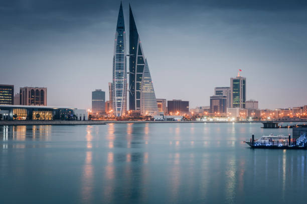 istock Modern architecture of Manama at night 1135595515