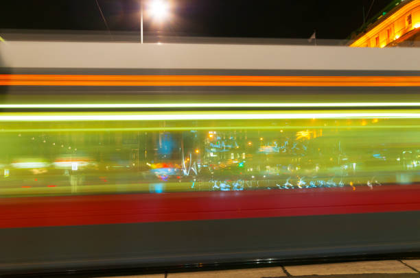 istock Blurry lights city tram at night 1135598411