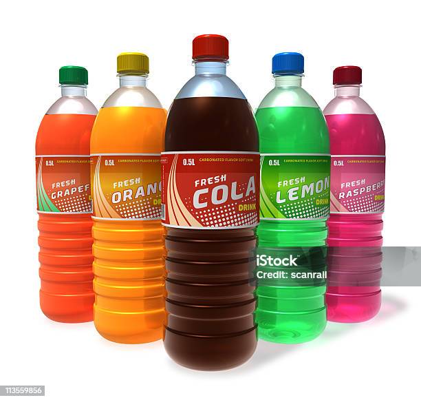Set Di Rinfrescanti Bevande In Bottiglie Di Plastica - Fotografie stock e altre immagini di Bibita gassata all'arancia