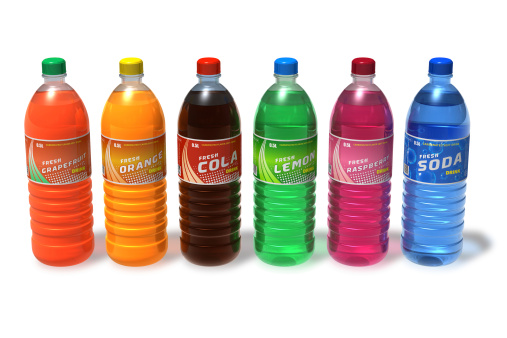 Plastic Bottle of Apple Soda on Vibrant Background