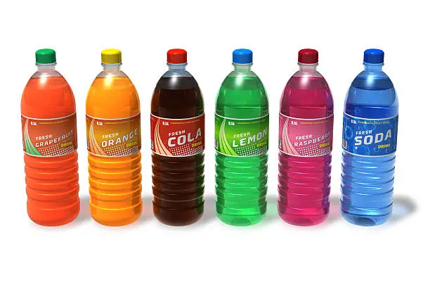 Photo of Set of refreshing drinks in plastic bottles