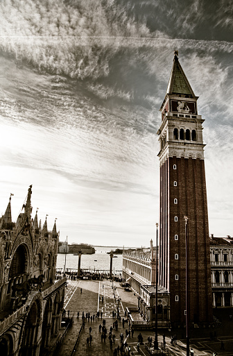 St. Mark's Square from clock tower, toned image.