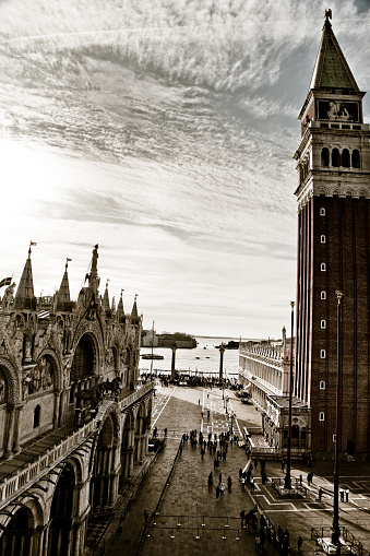 St. Mark's Square from clock tower, toned image.
