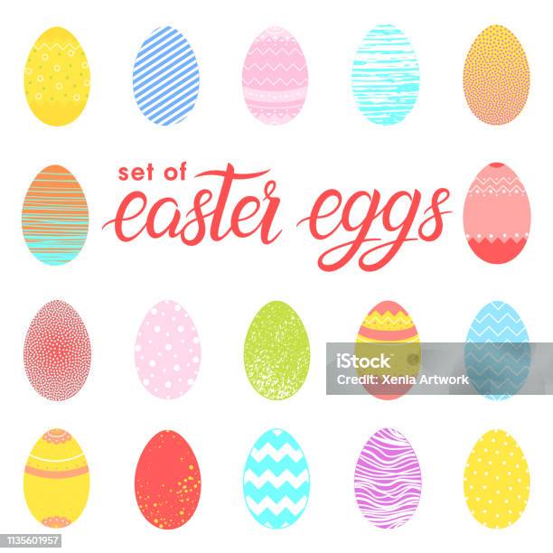 Set Of Easter Different Colorful Eggs Stock Illustration - Download Image Now - Art, Cartoon, Catholicism