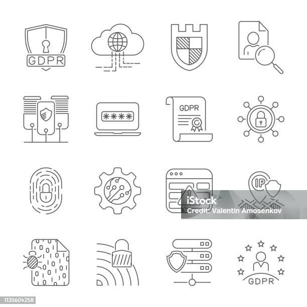 Data Protection And Cyber Security Thin Line Icons Set Cyber Security Data And Network Protection Protection Technology Web Services For Business And Internet Safety Stock Illustration - Download Image Now