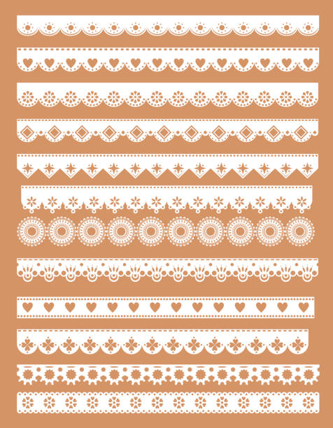 ilustrações de stock, clip art, desenhos animados e ícones de mega set  of scallop lace borders. vector illustration in vintage style - lace frame