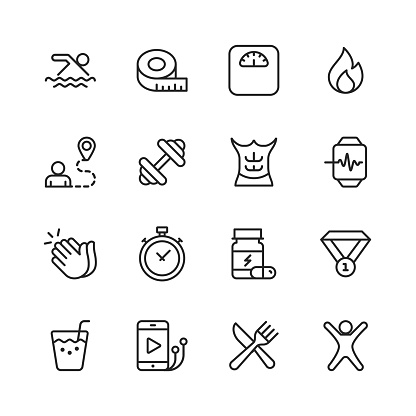 16 Fitness and Workout Line Icons.