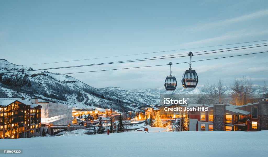 Snowmass Village Ski Lifts Views of the beautiful Snowmass Village in Colorado Colorado Stock Photo