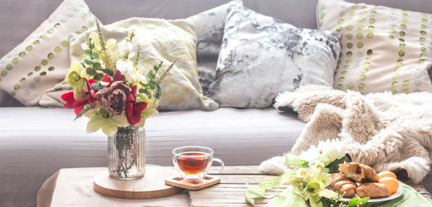 istock Homely cozy spring interior in the living room 1135607750