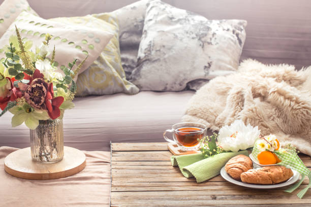 istock Homely cozy spring interior in the living room 1135607753