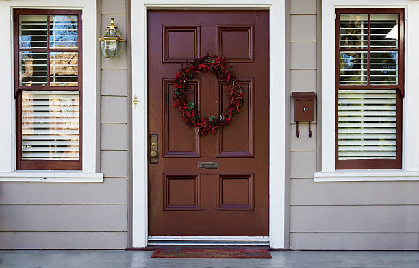istock Burgundy door and 2 windows 113561128